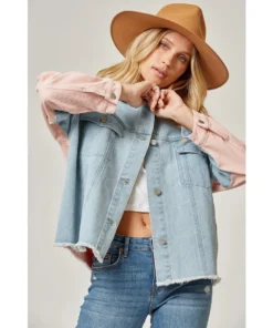 J+j Long Sleeve Mauve Corduroy + Denim Jacket