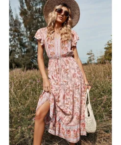 J+j Pink Floral Print Butterfly Sleeve Dress