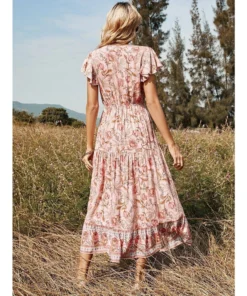 J+j Pink Floral Print Butterfly Sleeve Dress