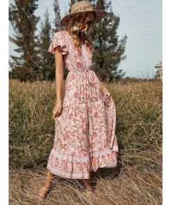 J+j Pink Floral Print Butterfly Sleeve Dress
