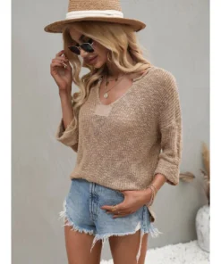 J+j Tops Beige Drop Shoulder 3/4 Length Sweater