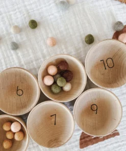 Elm + Otter Wooden Counting Bowls + Felt Balls Toy