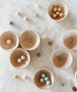 Elm + Otter Wooden Counting Bowls + Felt Balls Toy