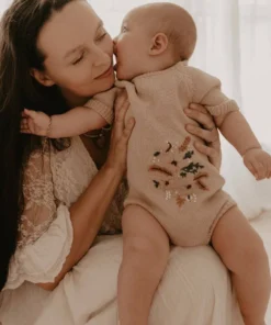 Kute Cuddles Floral Embroidered Taupe Knit Romper Knits