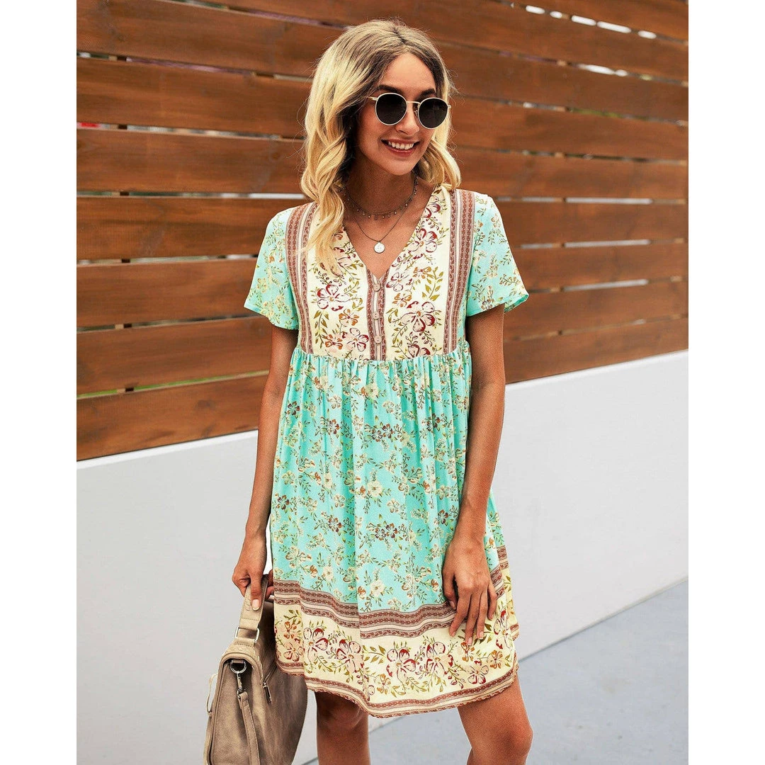 J+j Green Floral Boho Dress Dresses 4 J+j Green Floral Boho Dress Dresses