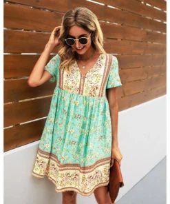 J+j Green Floral Boho Dress Dresses 9 J+j Green Floral Boho Dress Dresses