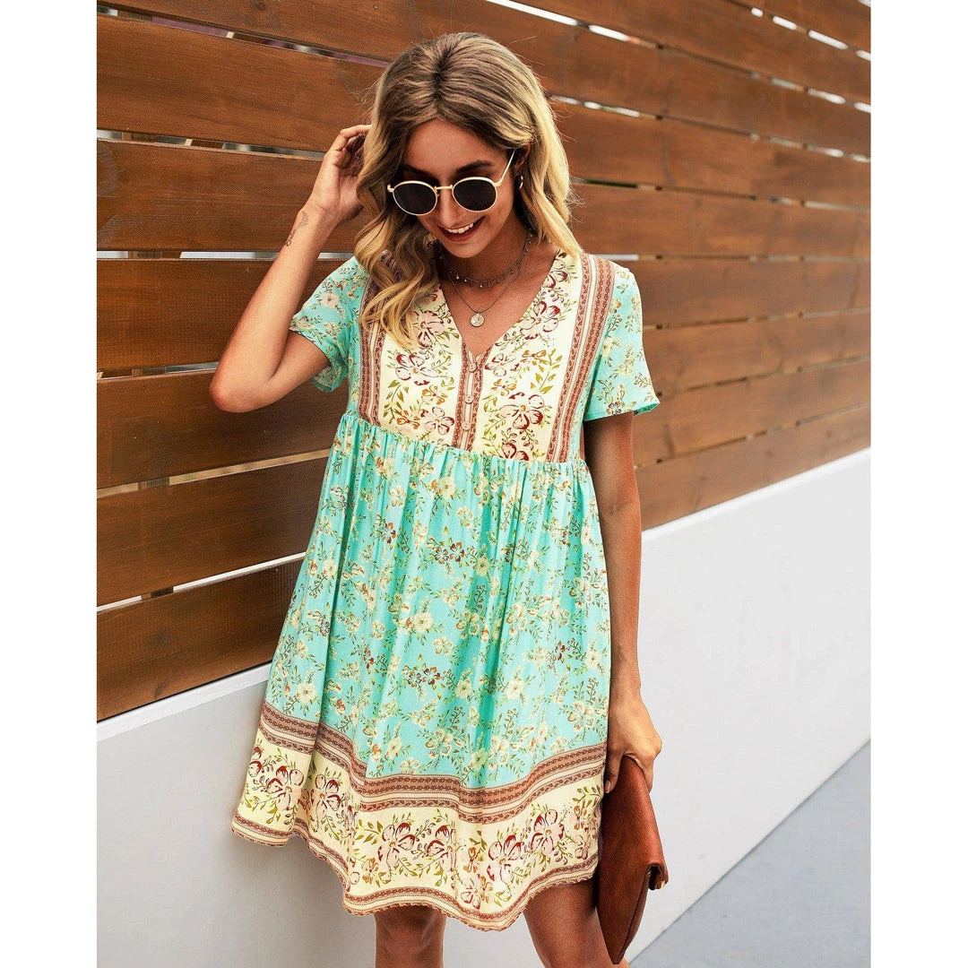 J+j Green Floral Boho Dress Dresses 5 J+j Green Floral Boho Dress Dresses