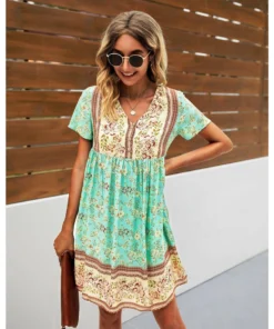 J+j Green Floral Boho Dress Dresses 10 J+j Green Floral Boho Dress Dresses