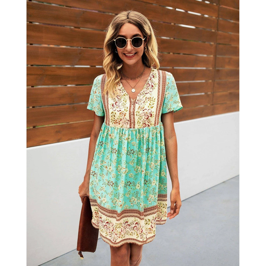 J+j Green Floral Boho Dress Dresses 3 J+j Green Floral Boho Dress Dresses