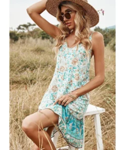 J+j Green Ruffle Hem Boho Dress