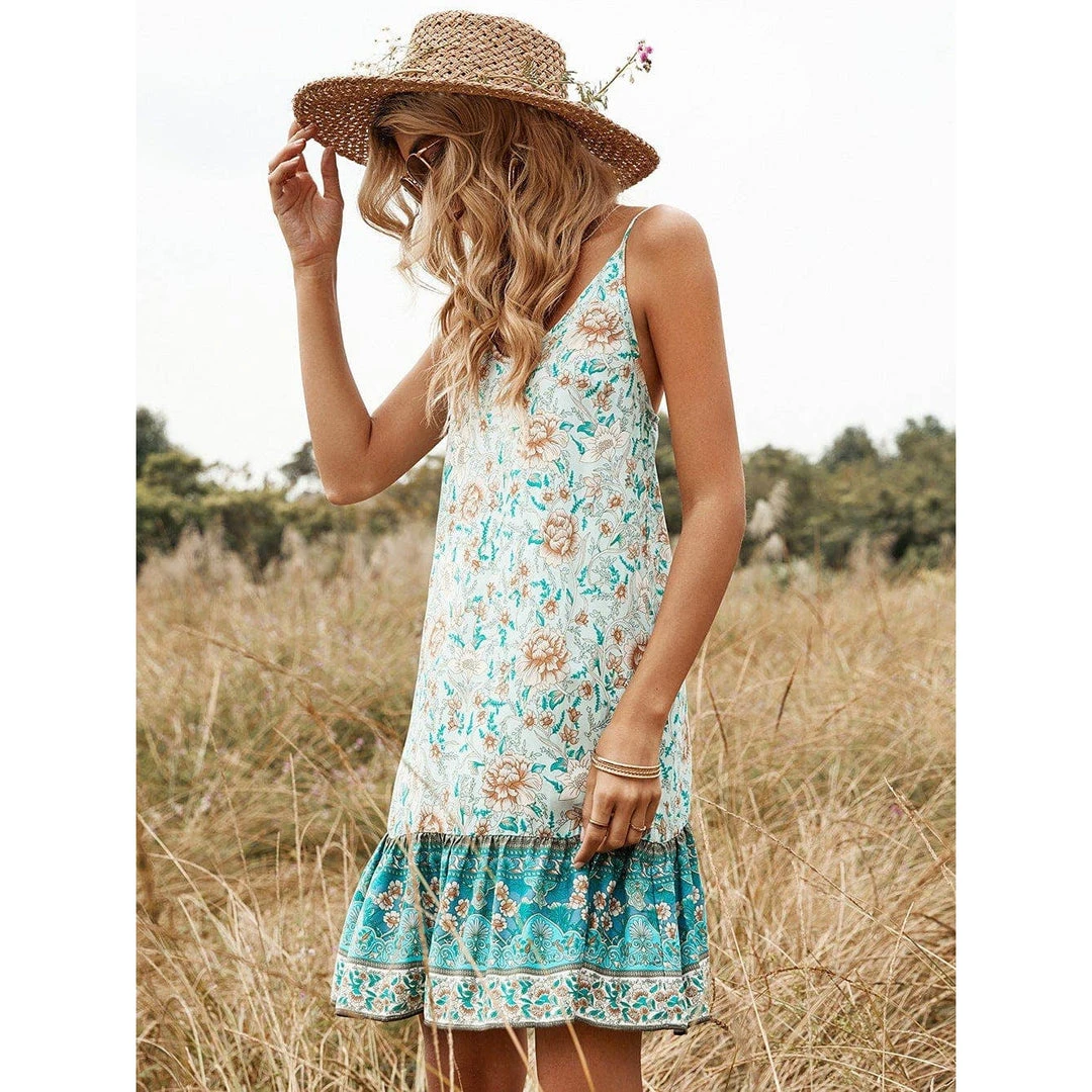 J+j Green Ruffle Hem Boho Dress 8 J+j Green Ruffle Hem Boho Dress