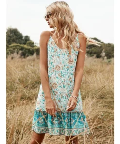 J+j Green Ruffle Hem Boho Dress