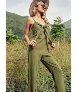 J+j Rompers + Jumpers Green Tie Front Jumpsuit