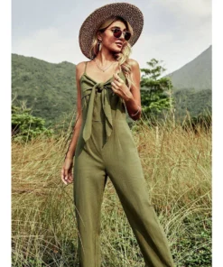 J+j Rompers + Jumpers Green Tie Front Jumpsuit