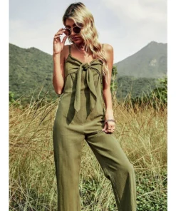 J+j Rompers + Jumpers Green Tie Front Jumpsuit