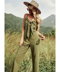 J+j Rompers + Jumpers Green Tie Front Jumpsuit