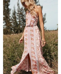 J+j Dresses Pink Floral Halter Neck Backless Dress