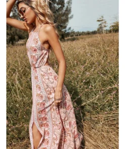 J+j Dresses Pink Floral Halter Neck Backless Dress