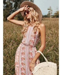 J+j Dresses Pink Floral Halter Neck Backless Dress