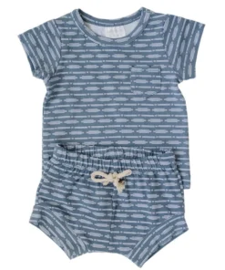 Mebie Baby Blue Horizon Organic Cotton Shorts Set