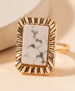 J+j Howlite Rectangular Metal Ring Rings
