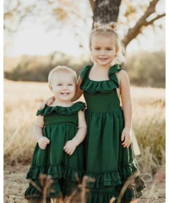 Bailey's Blossoms Hunter Green Ruffle Maxi Dress