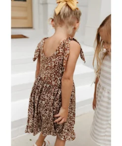Lia + Lou Brown Floral Twirly Tie Dress Dresses