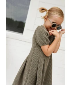 Lia + Lou Olive Green Ribbed Puff Sleeve Dress