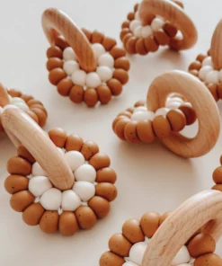 Pretty Please Teethers Speckled Almond Reed Teething Ring Rattle Toy Toys