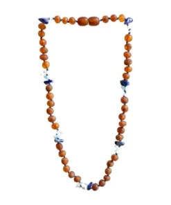 Sweet Tree Amber Jewelry Amber + Lapis Lazuli + Aquamarine 15"