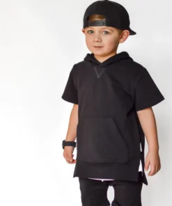 Little Bipsy Black Short Sleeve Hoodie Tops