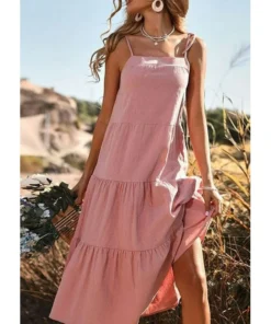 J+j Dresses Pink Tie Texture Shoulder Dress