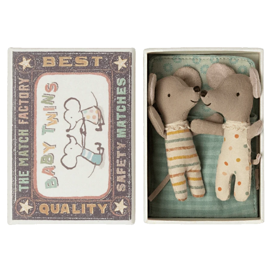 Maileg Dolls + Plushies Baby Twin Mice In A Box Toy 4 Maileg Dolls + Plushies Baby Twin Mice In A Box Toy
