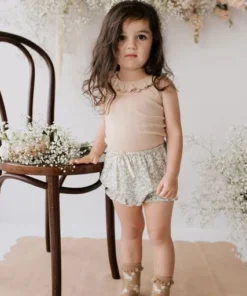 Jamie Kay Tops Chai Caramel Organic Cotton Pointelle Frill Singlet Top