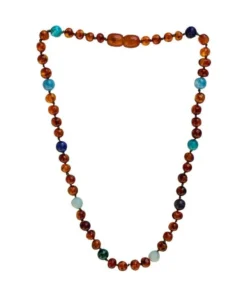 Sweet Tree Amber Cognac Amber + Green/blue Necklace 15"