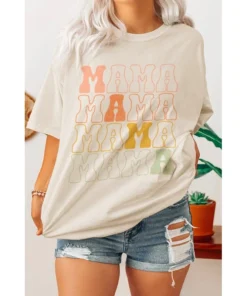 J+j Graphic Tees Mama Stacked Oversized Cream Tee