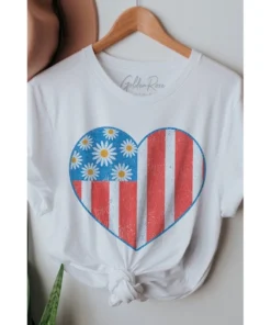 J+j Usa Heart Flower White America Oversized Tee