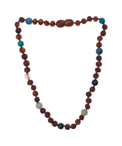 Sweet Tree Amber Jewelry Cognac Amber + Green/blue Necklace 13"