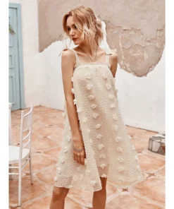 J+j Dresses Cream Textured Polka Dot Dress