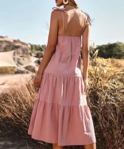 J+j Dresses Pink Tie Texture Shoulder Dress