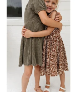 Lia + Lou Olive Green Ribbed Puff Sleeve Dress