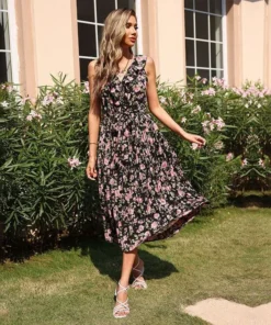 J+j Black Floral Tie Back Dress Dresses