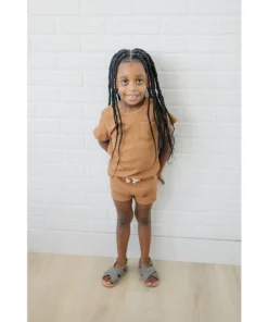 Mebie Baby Mustard Ribbed Shorts Organic Cotton Set