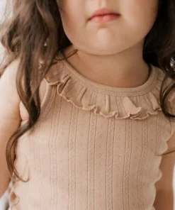Jamie Kay Tops Chai Caramel Organic Cotton Pointelle Frill Singlet Top