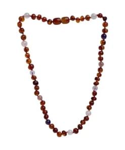 Sweet Tree Amber Cognac Amber + Pink/purple Necklace 15" Jewelry