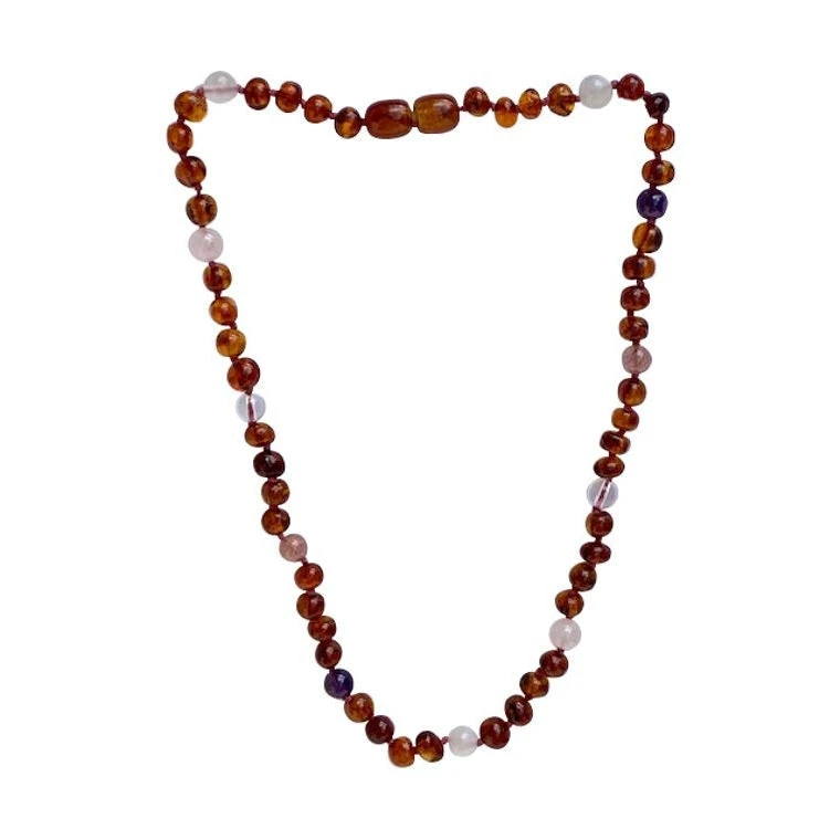 Sweet Tree Amber Cognac Amber + Pink/purple Necklace 15" Jewelry 3 Sweet Tree Amber Cognac Amber + Pink/purple Necklace 15" Jewelry