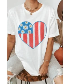 J+j Usa Heart Flower White America Oversized Tee