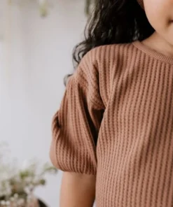 Jamie Kay Knits Light Russet Organic Cotton Waffle Knit Top
