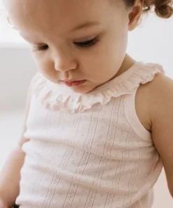Jamie Kay Rose Quartz Organic Cotton Pointelle Frill Singlet Top Tops