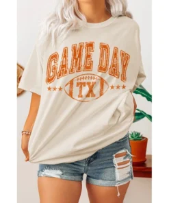 J+j Graphic Tees Game Day Texas Tx Oversized Cream Tee